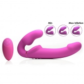Розовый безремневой страпон с вибрацией и функцией расширения Inflatable Ergo-Fit Strapless Strap-On - XR Brands - купить с доставкой в Шахтах