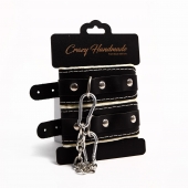 Черные скругленные наручники с мягкой бежевой подкладкой - Crazy Handmade - купить с доставкой в Шахтах