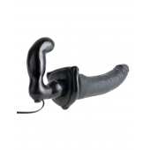 Черный страпон с вагинальной пробкой Deluxe Vibrating Penetrix Strap-On - 19 см. - Pipedream - купить с доставкой в Шахтах