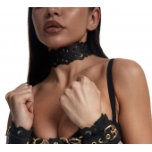 Черный ажурный чокер с золотистой фурнитурой - Crazy Handmade - купить с доставкой в Шахтах