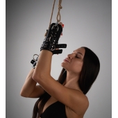 Черные высокие кожаные наручники для подвешивания - Crazy Handmade - купить с доставкой в Шахтах