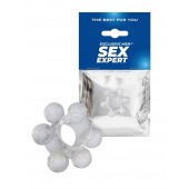 Прозрачное эластичное эрекционное кольцо с 6 шариками - Sex Expert - в Шахтах купить с доставкой
