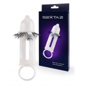 Эластичная насадка на пенис с подхватом мошонки и стимулирующими «ресничками» - Sextaz - в Шахтах купить с доставкой