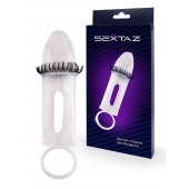 Закрытая насадка на пенис с подхватом мошонки и стимулирующими «ресничками» - Sextaz - в Шахтах купить с доставкой