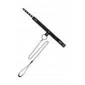 Черный узкий однослойный ошейник с серебристым поводком-цепочкой - Pecado - купить с доставкой в Шахтах