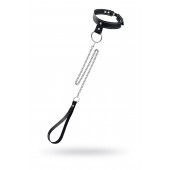 Черный узкий однослойный ошейник с серебристым поводком-цепочкой - Pecado - купить с доставкой в Шахтах