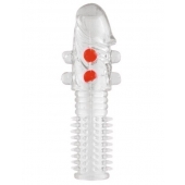 Гелевая прозрачная насадка с шариками и шипами - 14 см. - Toyfa Basic - в Шахтах купить с доставкой