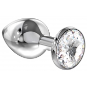Большая серебристая анальная пробка Diamond Clear Sparkle Large с прозрачным кристаллом - 8 см. - Lola Games - купить с доставкой в Шахтах