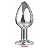 Большая серебристая анальная пробка Diamond Pink Sparkle Large с розовым кристаллом - 8 см. - Lola Games - купить с доставкой в Шахтах