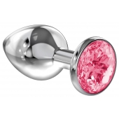Большая серебристая анальная пробка Diamond Pink Sparkle Large с розовым кристаллом - 8 см. - Lola Games - купить с доставкой в Шахтах