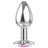 Малая серебристая анальная пробка Diamond Pink Sparkle Small с розовым кристаллом - 7 см. - Lola Games - купить с доставкой в Шахтах