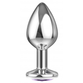 Большая серебристая анальная пробка Diamond Purple Sparkle Large с фиолетовым кристаллом - 8 см. - Lola Games - купить с доставкой в Шахтах
