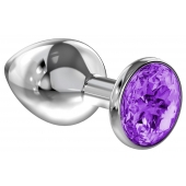Большая серебристая анальная пробка Diamond Purple Sparkle Large с фиолетовым кристаллом - 8 см. - Lola Games - купить с доставкой в Шахтах