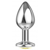 Большая серебристая анальная пробка Diamond Yellow Sparkle Large с жёлтым кристаллом - 8 см. - Lola Games - купить с доставкой в Шахтах
