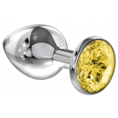 Большая серебристая анальная пробка Diamond Yellow Sparkle Large с жёлтым кристаллом - 8 см. - Lola Games - купить с доставкой в Шахтах