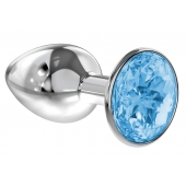 Малая серебристая анальная пробка Diamond Light blue Sparkle Small с голубым кристаллом - 7 см. - Lola Games - купить с доставкой в Шахтах