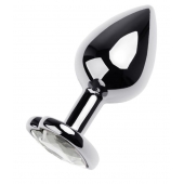 Серебристая анальная пробка с прозрачным кристаллом-сердцем - 8 см. - ToyFa - купить с доставкой в Шахтах