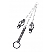 Черно-серебристые зажимы для сосков с кольцом для пениса TOYFA Metal - ToyFa - купить с доставкой в Шахтах