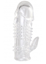Прозрачная гелевая насадка с шипами и клиторальным отростком - 13 см. - Toyfa Basic - в Шахтах купить с доставкой