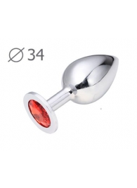 Коническая серебристая анальная втулка с красным кристаллом - 8,2 см. - Anal Jewelry Plug - купить с доставкой в Шахтах