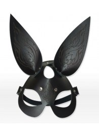 Чёрная кожаная маска с длинными ушками и эффектом тату - Sitabella - купить с доставкой в Шахтах