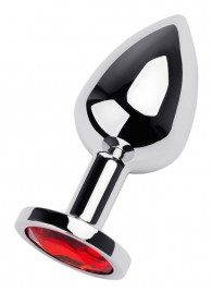 Серебристая коническая анальная пробка с красным кристаллом - 8 см. - ToyFa - купить с доставкой в Шахтах