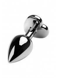 Серебристая коническая анальная пробка с красным кристаллом-сердечком - 7 см. - ToyFa - купить с доставкой в Шахтах