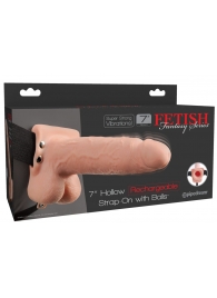 Телесный перезаряжаемый вибрострапон 7  Hollow Rechargeable Strap-on with Balls - 20,3 см. - Pipedream - купить с доставкой в Шахтах