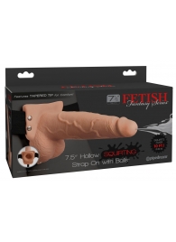 Телесный полый страпон с имитацией эякуляции 7.5  Hollow Squirting Strap-On with Balls Flesh - 21,6 см. - Pipedream - купить с доставкой в Шахтах