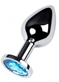 Серебристая конусовидная анальная пробка с голубым кристаллом - 8 см. - ToyFa - купить с доставкой в Шахтах