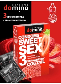 Презервативы для орального секса DOMINO Sweet Sex с ароматом клубничного коктейля  - 3 шт. - Domino - купить с доставкой в Шахтах