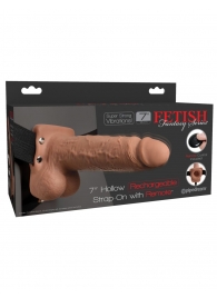 Кофейный перезаряжаемый вибрострапон 7  Hollow Rechargeable Strap-on with Balls - 20,3 см. - Pipedream - купить с доставкой в Шахтах