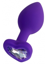 Фиолетовая анальная втулка Diamond Heart с прозрачным кристаллом - 7 см. - ToyFa - купить с доставкой в Шахтах