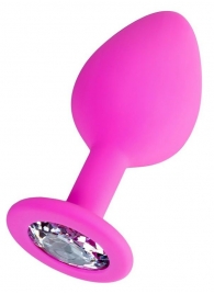 Розовая анальная втулка Brilliant с прозрачным кристаллом - 8 см. - ToyFa - купить с доставкой в Шахтах