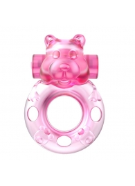 Розовое эрекционное виброкольцо на пенис Pink Bear - Baile - в Шахтах купить с доставкой