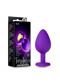 Фиолетовая анальная пробка Bling Plug Medium с золотистым стразом - 8,3 см. - Blush Novelties - купить с доставкой в Шахтах