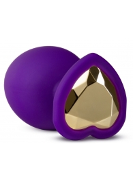 Фиолетовая анальная пробка Bling Plug Large с золотистым стразом - 9,5 см. - Blush Novelties - купить с доставкой в Шахтах