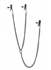 Черные зажимы на соски и клитор на цепочке DELUXE NIPPLE   CLIT CLAMPS - Dream Toys - купить с доставкой в Шахтах