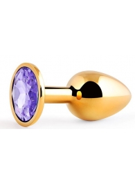Золотистая анальная пробка с фиолетовым стразом - 7,2 см. - Anal Jewelry Plug - купить с доставкой в Шахтах
