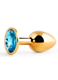 Золотистая анальная пробка с голубым стразом - 7,2 см. - Anal Jewelry Plug - купить с доставкой в Шахтах