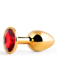 Золотистая анальная пробка с красным стразом - 7,2 см. - Anal Jewelry Plug - купить с доставкой в Шахтах