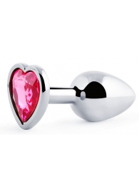Серебристая анальная пробка с розовым кристаллом-сердечком - 7 см. - Anal Jewelry Plug - купить с доставкой в Шахтах