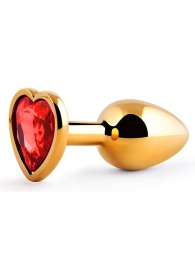 Золотистая анальная пробка с красным стразом-сердечком - 7 см. - Anal Jewelry Plug - купить с доставкой в Шахтах