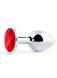 Серебристая анальная пробка с красным стразом - 7,2 см. - Anal Jewelry Plug - купить с доставкой в Шахтах