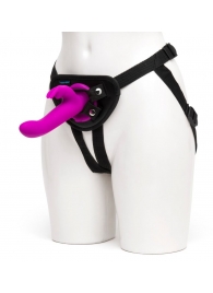 Лиловый страпон Rechargeable Vibrating Strap-On Harness Set - 17,6 см. - Happy Rabbit - купить с доставкой в Шахтах