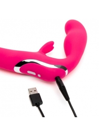 Ярко-розовый безремневой страпон Rechargeable Vibrating Strapless Strap-On - Happy Rabbit - купить с доставкой в Шахтах