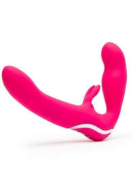 Ярко-розовый безремневой страпон Rechargeable Vibrating Strapless Strap-On - Happy Rabbit - купить с доставкой в Шахтах