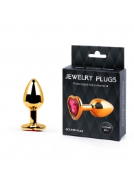 Золотистая анальная пробка с малиновым кристаллом-сердечком - 7 см. - Anal Jewelry Plug - купить с доставкой в Шахтах
