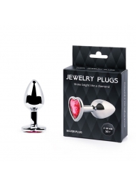 Серебристая анальная пробка с малиновым кристаллом-сердечком - 7 см. - Anal Jewelry Plug - купить с доставкой в Шахтах