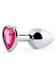 Серебристая анальная пробка с малиновым кристаллом-сердечком - 7 см. - Anal Jewelry Plug - купить с доставкой в Шахтах